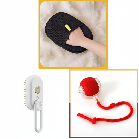 Product display with slippers, a brush, and a red tool on a white background.