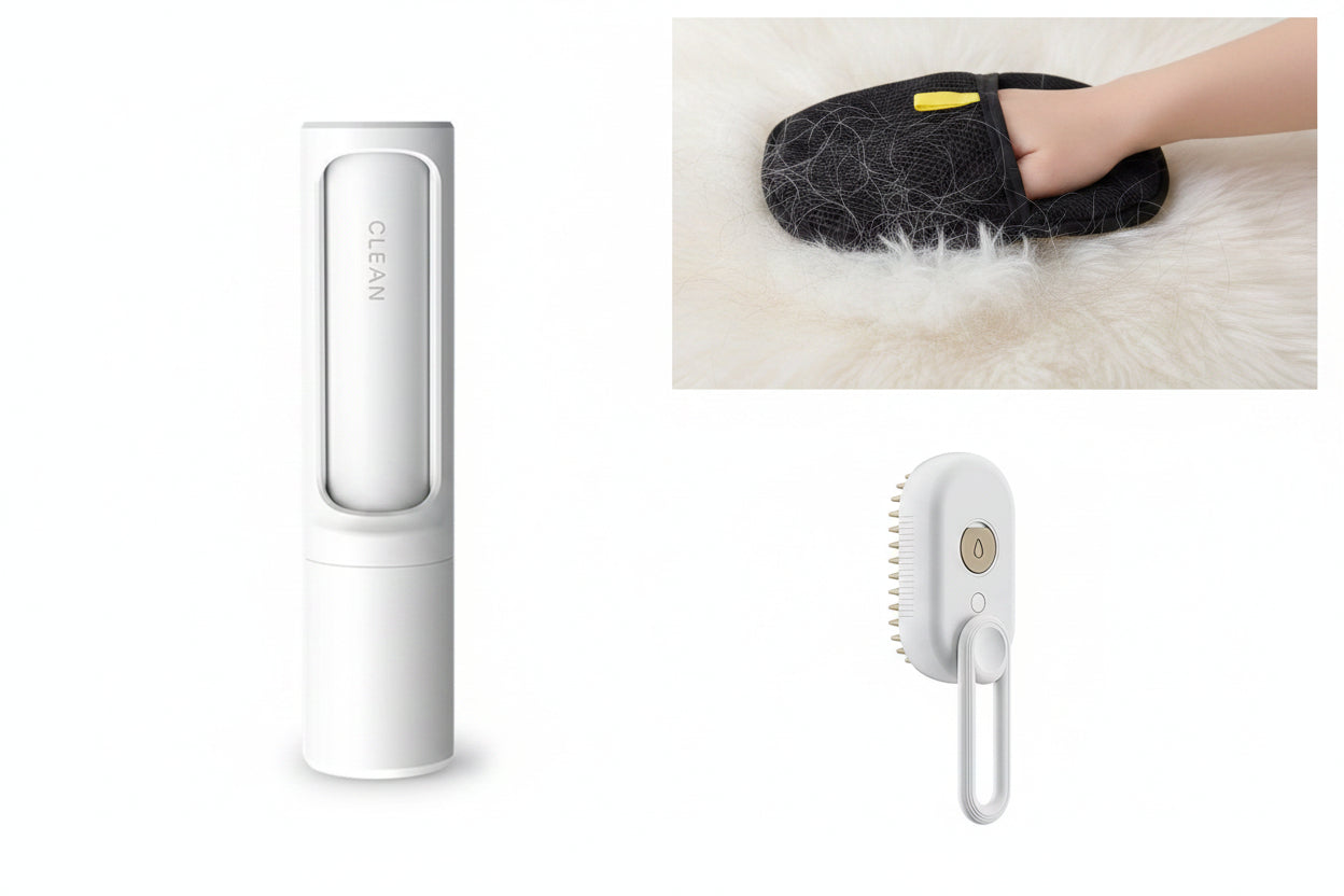 Cleaning tool with packaging and additional product on a white background