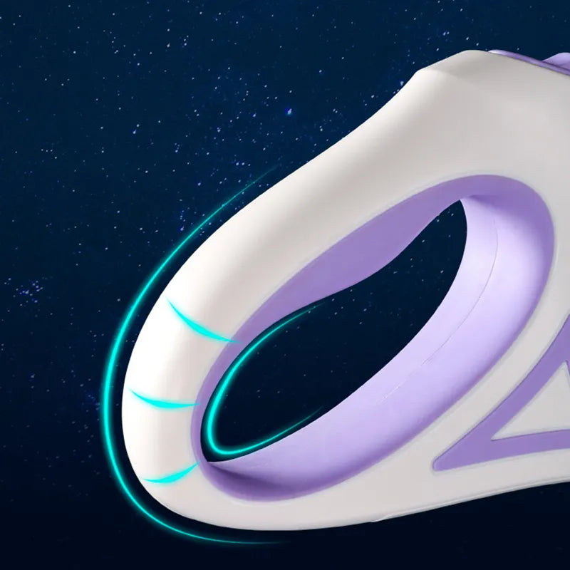 Close-up of a futuristic shoe with glowing elements against a starry space background