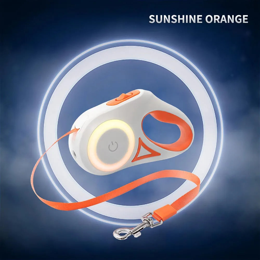 Pet leash and remote control set with 'Sunshine Orange' color on a dark background