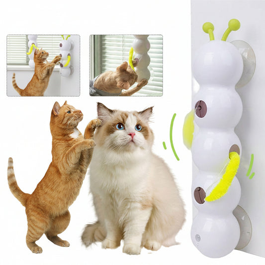 Smart cat toy with cats interacting with it on a white background