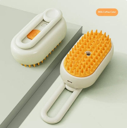 White and orange grooming brush on a light gray surface