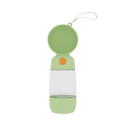 Green and white water bottle with a cap on a white background